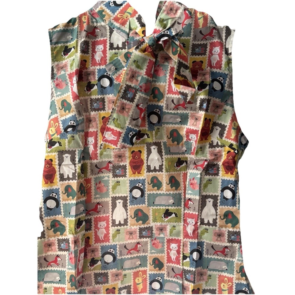 Tulip B Small Little Animals  Print W Tie Sleeveless Novelty NWT Cottage core - Picture 3 of 11